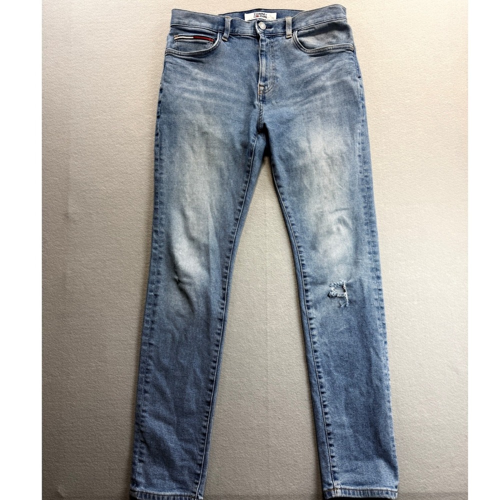 Tommy Jeans Slim Jeans Mens 32x34 Blue Distressed Fit 33x34